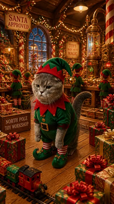AI Christmas Elf Workshop pet photo