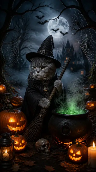 AI Halloween Witch pet photo